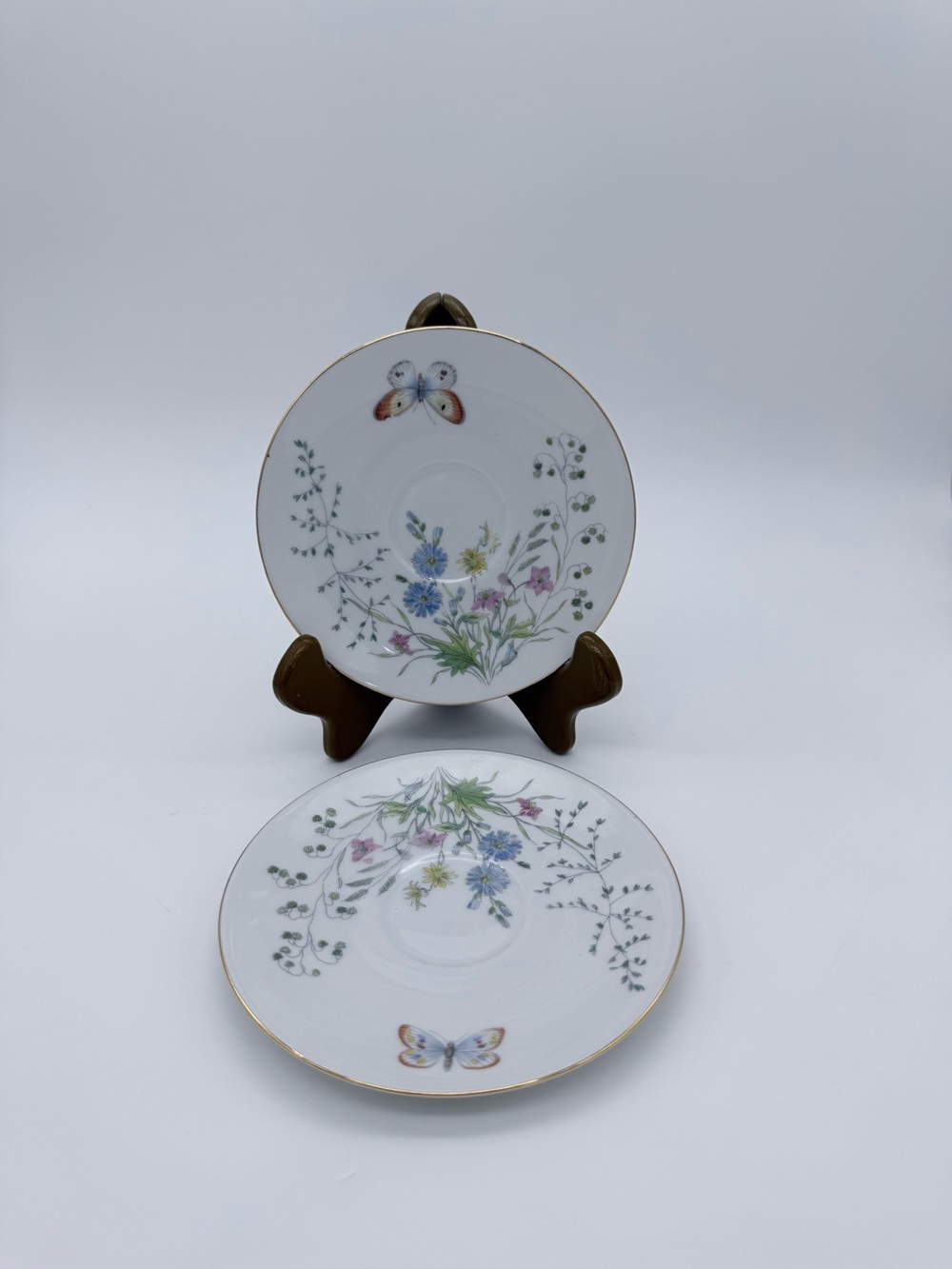 Vtg. Seltmann Widen Bavaria Liane Heidi Porcelain Saucer Set Floral Butterfly